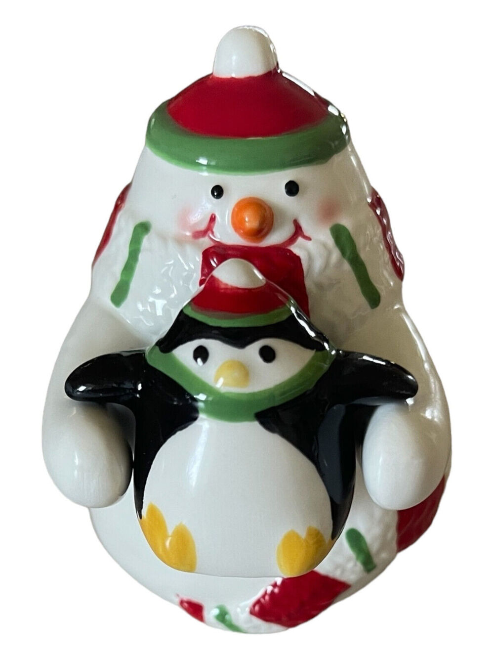 Christmas Winter Snowman Holding Penguin Salt & Pepper Shakers 3” by Hallmark